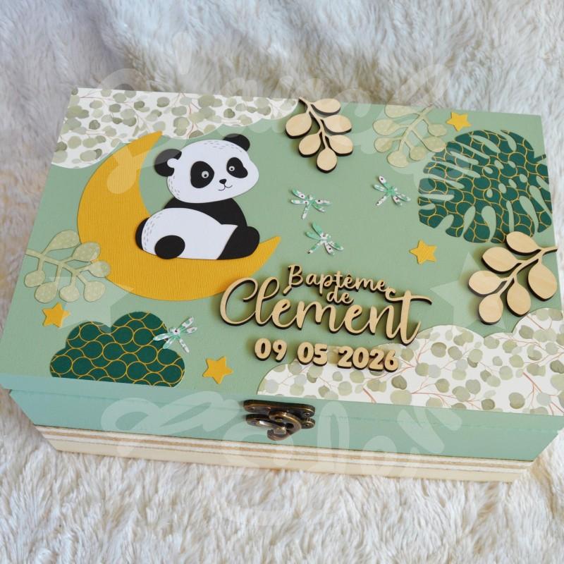 Boite à souvenirs de naissance personnalisée décoration panda dans la jungle