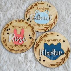 Medaillon de naissance en bois a personnaliser
