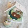 Tirelire ours brun, lune et feuille d automne personnalisée au prénom de l'enfant