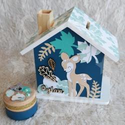 Tirelire faon et feuilles d automne en bois pour enfant a personnaliser
