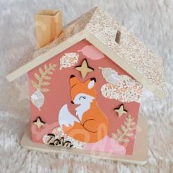 Tirelire renard et decor boho en bois pour enfant a personnaliser