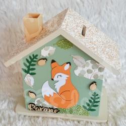 Tirelire renard et decor boho en bois pour enfant a personnaliser