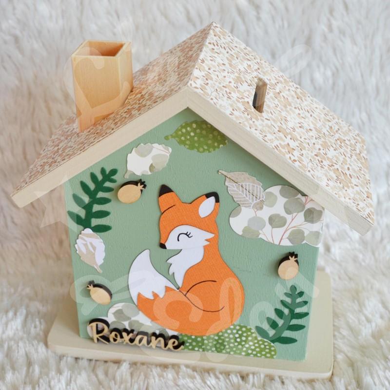 Tirelire renard et decor boho en bois pour enfant a personnaliser