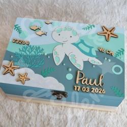 Boite à souvenirs de naissance personnalisée décoration tortue marine