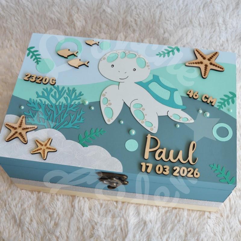 Boite à souvenirs de naissance personnalisée décoration tortue marine