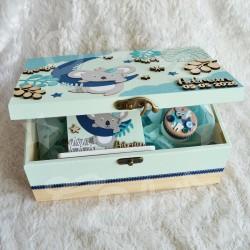 Cadeau de naissance thème Koala, boite à souvenirs personnalisée avec une tirelire et boite a dents