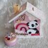 Tirelire panda et arc en ciel en bois pour enfant a personnaliser