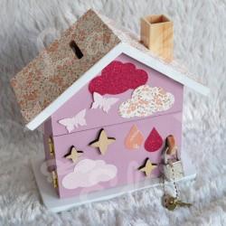 Tirelire oiseau et arc en ciel personnalisée au prénom de l'enfant