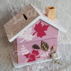 Cadeau de naissance thème faon et décor d automne, boite à souvenirs personnalisée avec une tirelire et boite a dents