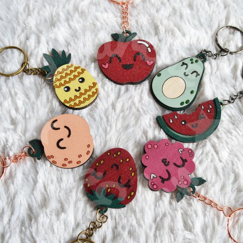 Porte clé bois en forme de fruit Kawaii