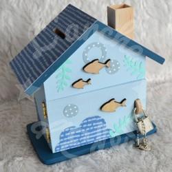 Cadeau de naissance Baleine composé d'une tirelire, d'une boite à dents et d'une boite a trésors