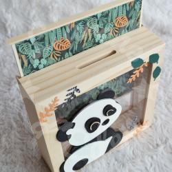 Tirelire panda et foret tropicale pour enfant en forme de cadre en bois et vitre transparente