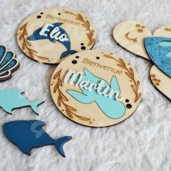 Medaillon de naissance en bois a personnaliser theme mer et ocean