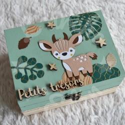 Cadeau de naissance Bongo et foret tropicale composé d'une tirelire, d'une boite à dents et d'une boite a trésors