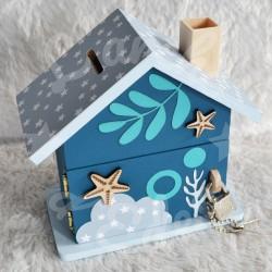 Tirelire baleine et corail en bois pour enfant a personnaliser