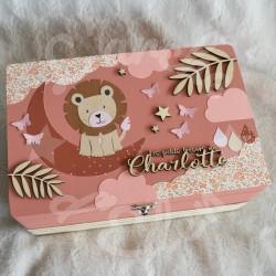 Boite à souvenirs de naissance personnalisée décoration Lion, lune et feuillage tropicale