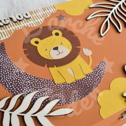 Boite à souvenirs de naissance personnalisée décoration Lion, lune et feuillage tropicale