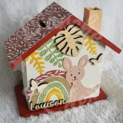 Tirelire personnalisée kangourou décor savane et arc en ciel pour enfant ou cadeau de naissance