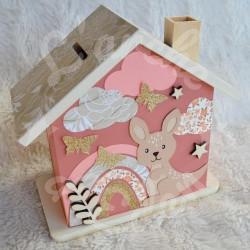 Tirelire personnalisée kangourou décor savane et arc en ciel pour enfant ou cadeau de naissance