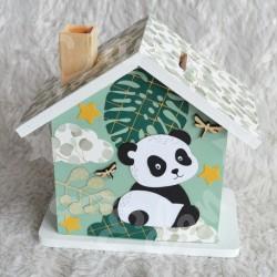 Cadeau de naissance thème Panda, boite à souvenirs personnalisée avec une tirelire et boite a dents