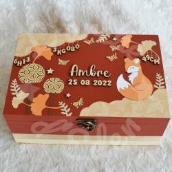 Boite à souvenirs de naissance personnalisée décoration renarde boheme