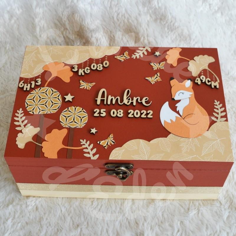 Boite à souvenirs de naissance personnalisée décoration renarde boheme