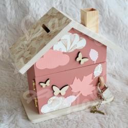 Tirelire faon endormi et feuilles d automne en bois pour enfant a personnaliser
