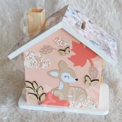 Tirelire faon endormi et feuilles d automne en bois pour enfant a personnaliser