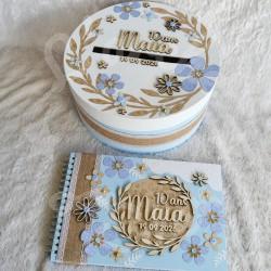 Decoration de bapteme urne et livre d or avec couronne de fleurs à personnaliser