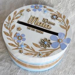 Decoration de bapteme urne et livre d or avec couronne de fleurs à personnaliser