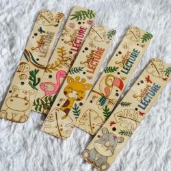 Marque page en bois pour enfant animaux de la jungle et foret tropicale