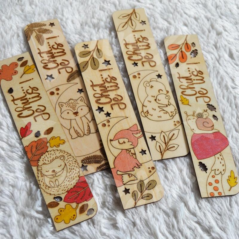 Marque page en bois pour enfant avec renard et feuillage d automne