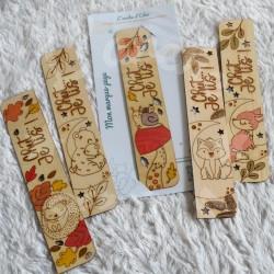 Marque page en bois pour enfant avec renard et feuillage d automne