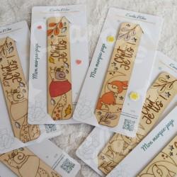Marque page en bois pour enfant avec renard et feuillage d automne