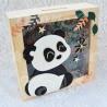 Tirelire panda et foret tropicale pour enfant en forme de cadre en bois et vitre transparente