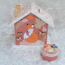 Tirelire renard et decor boho en bois pour enfant a personnaliser