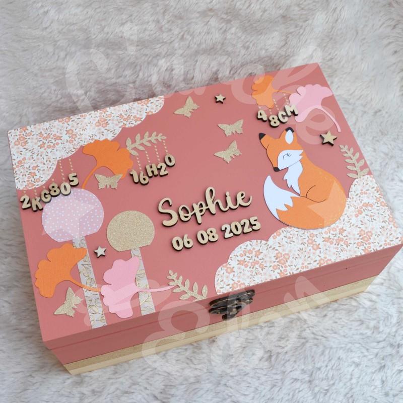 Boite à souvenirs de naissance personnalisée décoration renarde boheme