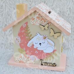 Tirelire lapin et papillons en bois pour enfant a personnaliser
