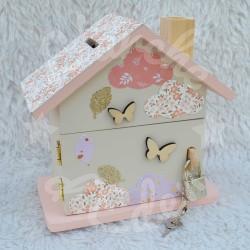 Tirelire lapin et papillons en bois pour enfant a personnaliser