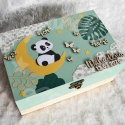 Boite à souvenirs de naissance personnalisée décoration panda dans la jungle