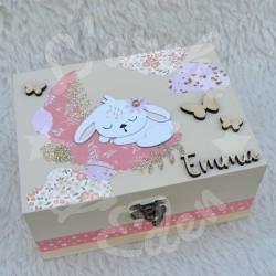 Boite à trésors en bois pour souvenirs d enfant décor Lapin et lune