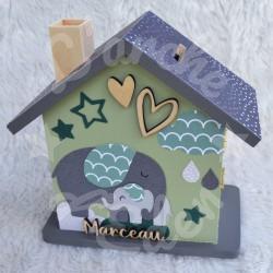 Tirelire bebe elephant et sa maman en bois pour enfant a personnaliser