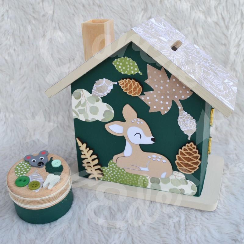 Tirelire faon et décor d automne personnalisée au prénom de l'enfant