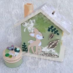 Tirelire faon et feuilles d automne en bois pour enfant a personnaliser