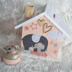 Tirelire bebe elephant et sa maman en bois pour enfant a personnaliser