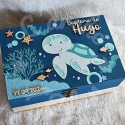 Boite à souvenirs de naissance personnalisée décoration tortue marine
