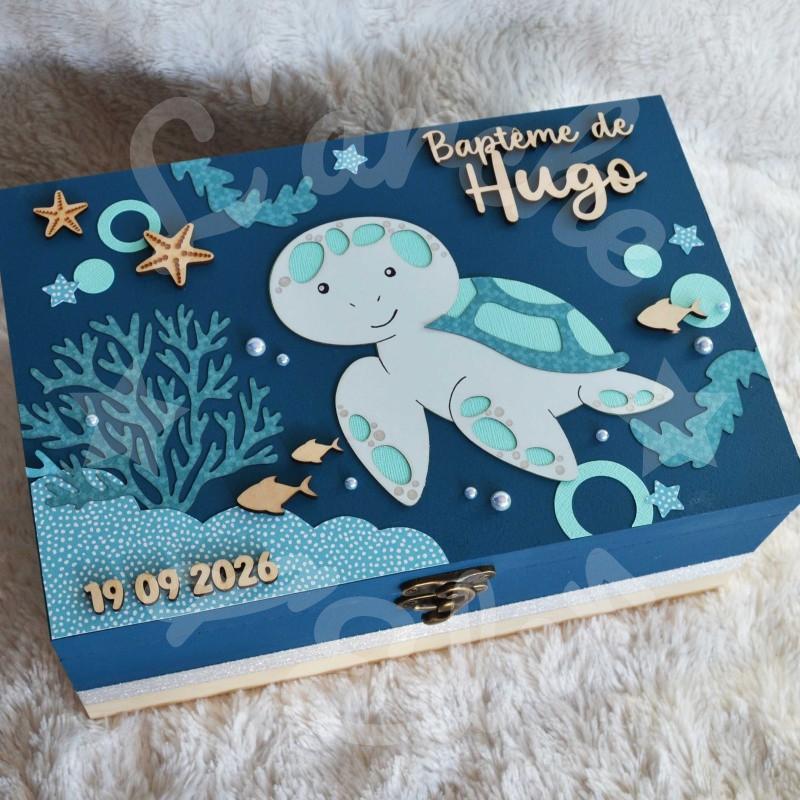 Boite à souvenirs de naissance personnalisée décoration tortue marine