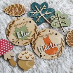 Magnet de naissance en bois a personnaliser theme foret