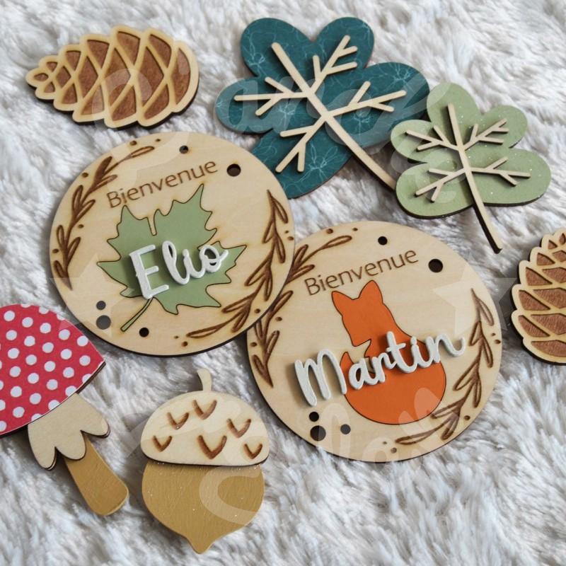 Medaillon de naissance en bois a personnaliser theme foret