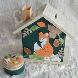 Tirelire renard en automne personnalisée au prénom de l'enfant